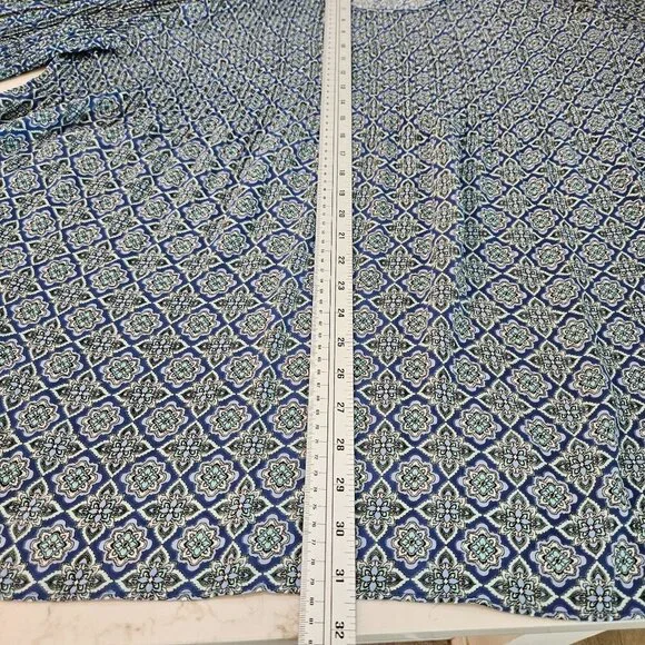 J. Jill Tunic Top XL Blue & Green Floral Paisley Crinkle Flounce Sleeve - Picture 10 of 11